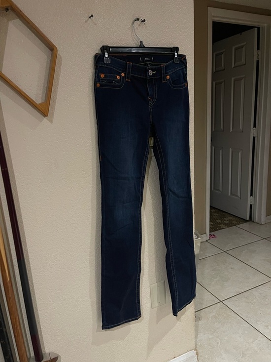 NWOT True Religion Women's Billie Mid Rise Dark Blue Straight Leg Jeans - Picture 3 of 8